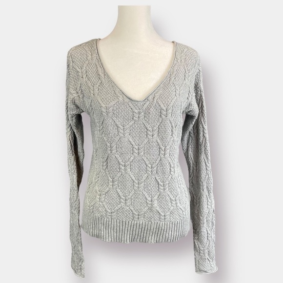 Sweaters - Gray Cable Knit V Neck Sweater